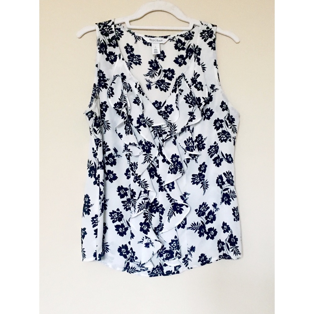 ☀️ WHBM Floral Blouse with Ruffle Front | Size 6